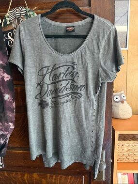 Harley-Davidson Gray Short Sleeve Logo Tee with Side Studs M